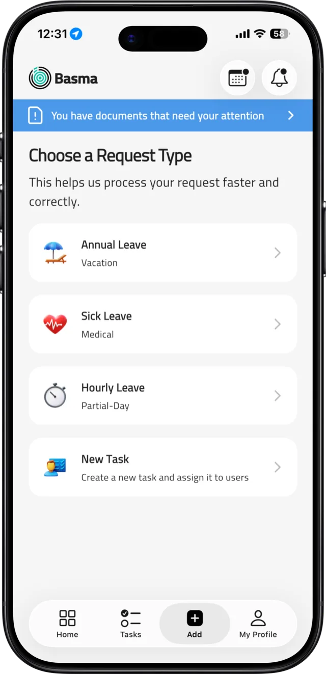 Basma — choose a request type
